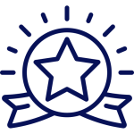 A navy blue icon depicting a gear with interconnected lines and dots, symbolizing technology and connectivity, presents a clear view of innovation.