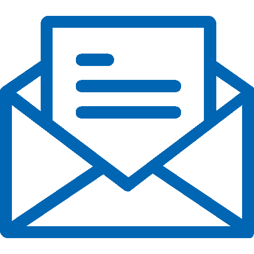 Icon of an open envelope with a letter inside, akin to the precision of a manufacturer’s blueprint. The envelope is outlined in blue, and the letter contains horizontal lines representing text—much like the structured design found at Jumalu Fencing.