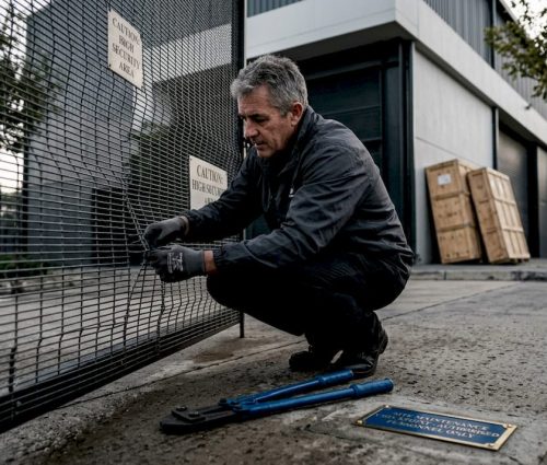 Manager inspects anti-cut security mesh fence